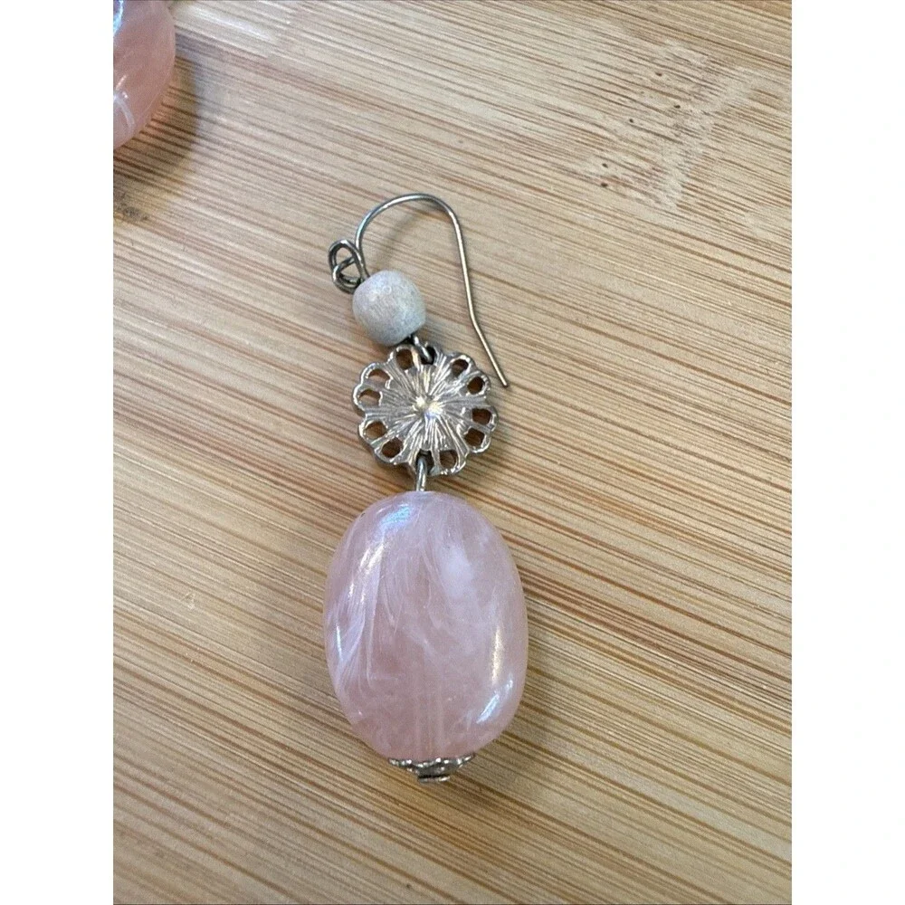 Pink Stone Beaded Floral Vintage Unbranded Dangle Drop Earrings